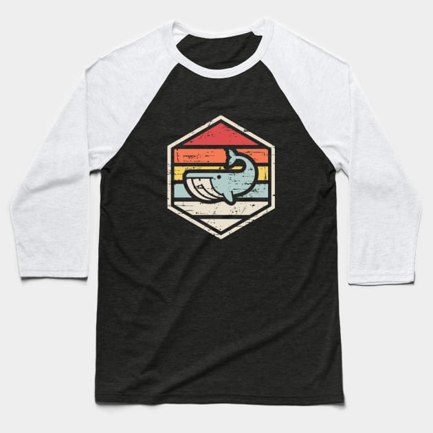 Retro Badge Whale Baseball T-Shirt by rojakdesigns